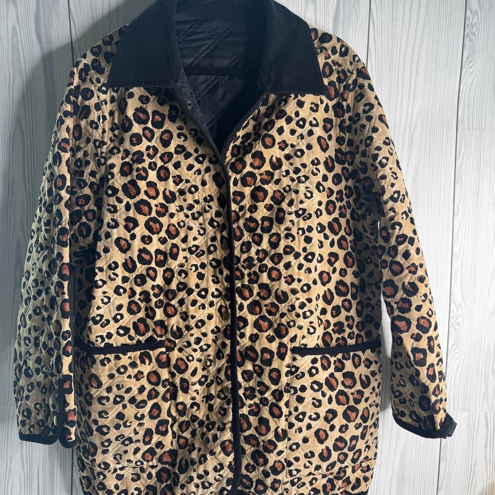 Mark Fore & Strike Silk Quilted Reversible Jacket Black Leopard Women's  L Flaw